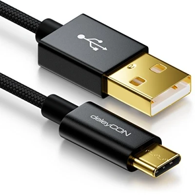 Abbildung von deleyCON USB C Kabel 0,5m Nylon + Metallstecker auf 2.0 (Typ A) Smartphone