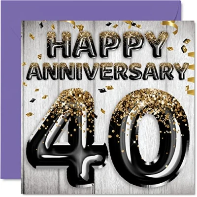 Abbildung von Tolle Rubin Jahrestagskarte für Ehemann Freund Ehefrau Freundin schwarz goldene Glitzer Luftballons Happy 40th Anniversary Karten aus der Familie 145 mm Grußkarten vierzigsten Jubiläen