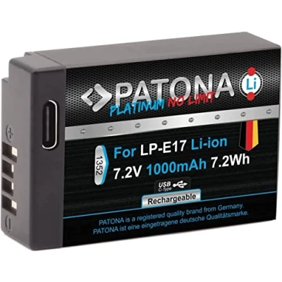 Abbildung von Patona Akku mit USB C Eingang für die Canon EOS R10 77D 200D 250D 750D 760D Kamera LP E17 1000 mAh, Ladebuchse (Kabel inkl)