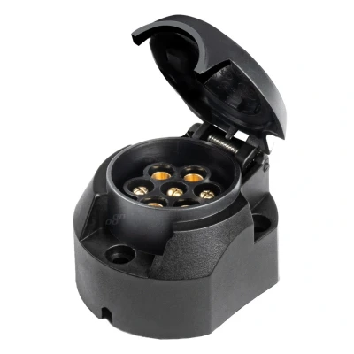 Abbildung von AMiO 03214 Anhängersteckdose 7 schwarz Wohnwagen mit Deckel 12, 24