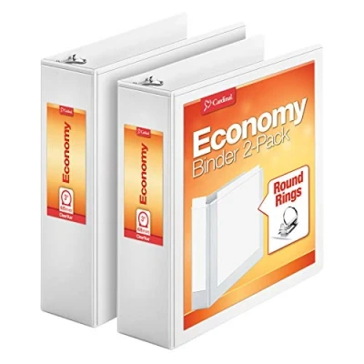 Abbildung von Cardinal Economy 3 Ring Binder, Inch, Presentation View, White, Holds 625 Sheets, Nonstick, PVC Free, 2 Pack of Binders (79530)