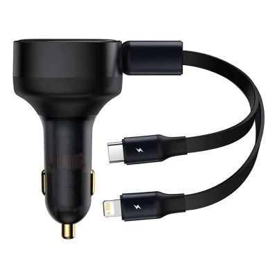 Abbildung von Baseus Enjoyment Kfz Ladegerät mit Kabel USB C + Lightning 3A, 30W (schwarz)