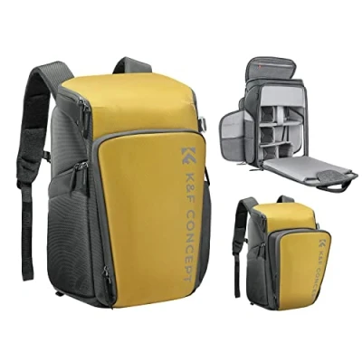 Abbildung von K&amp;F Concept Kamerarucksack, Fotorucksack für Fotografen, Kamerarucksack mit 16Zoll Laptopfach, kompatibel Canon/Nikon/Sony/DJI Mavic Drone (Alpha Rucksack 25L), Gelb