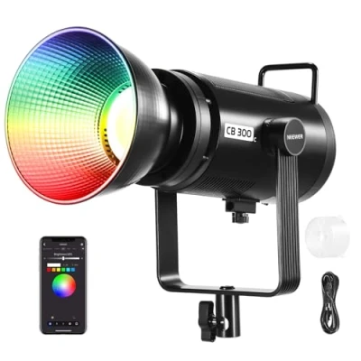 Abbildung von NEEWER 300W RGB LED Videoleuchte mit Reflektor, APP/2,4G Steuerung, 17 Szenen, 29600Lux/1m, 25007500K CRI97+/TLCI97+, Vollfarbe, Bowens COB, Dauerlicht, dimmbar für Studio Aufnahmen, CB300C