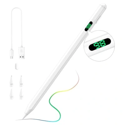 Abbildung von TiMOVO Stylus Pen für iPad, Schnellladen iPad Stift mit LED Display Palm Rejection 20182024 Apple Pro 13/12.9/11&#039;&#039;, 10/9/8/7/6, Air 3/4/5/6, 11&quot;/13&quot; 2024, Mini 5/6,Weiß