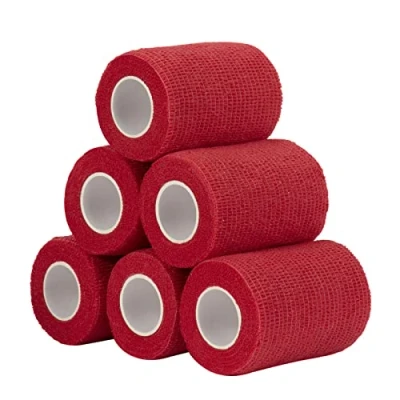 Abbildung von Haftbandage Verband Selbstklebender 7,5cm x 4,5m, 6 Rollen Fixierbinde Selbsthaftend Kohäsive Bandage für Erste Hilfe Dog Tierarztwickelband Sport Elastische Binde Handgelenk, Füße (Rot)