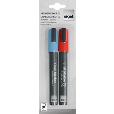 Abbildung von SIGEL GL183 Kreidemarker blau und rot, 2 Stück, Keilspitze 1 5 mm, abwischbar