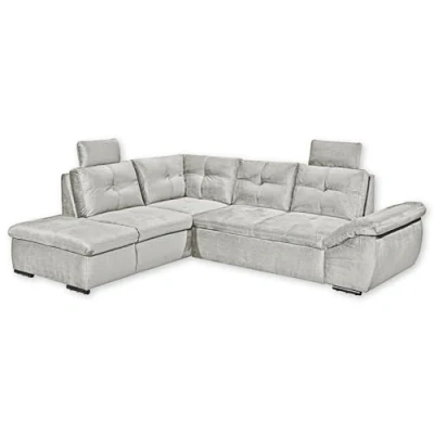 Abbildung von Stella Trading ALIJA Ecksofa mit Schlaffunktion in Silber Moderne Eckcouch Bettkasten und verstellbaren Armlehnen 265 x 84 (107) 217 cm (B/H/T)