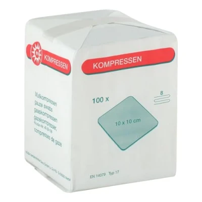 Abbildung von Mullkompressen 10x10 cm unsteril 8fach 100 St