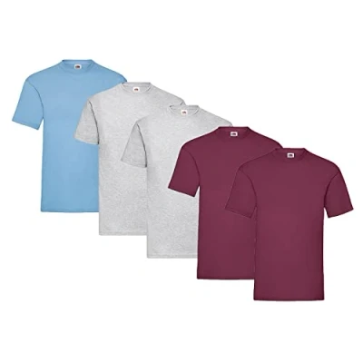 Abbildung von Fruit of the Loom 5er Pack T Shirts, 2X Grau + Burgund 1x Pastellblau 1 HL Kauf Notizblock, Größe 3XL