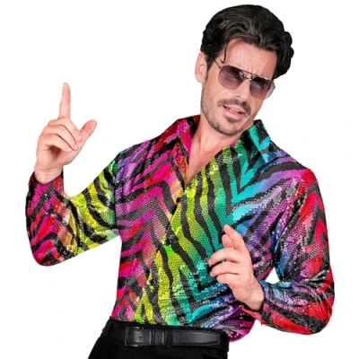 Abbildung von W WIDMANN MILANO Party Fashion Pailletten Hemd für Herren, Disco Fever, Schlagermove, Animal Print, Herrenhemd