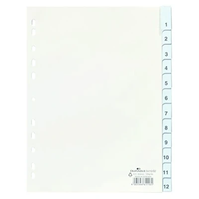Abbildung von Durable Ordnerregister, aus PP, Tabe blanko, für A4, 12 Blatt, grau, 641010