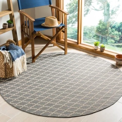 Abbildung von SAFAVIEH Geometrisch Teppich für Innen &amp; Außenbereich Wasserdicht Courtyard Collection, Kurzer Flor, Anthrazit und Beige, 160 X cm