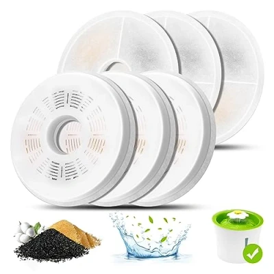 Abbildung von Cat Water Fountain Filters, 6 Pack Triple Action Filter, Replacement Drinking Activated Carbon Filter Compatible with 3L Flower Pet Dispenser