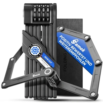 Abbildung von Samok® Fahrradschloss Zahlenschloss 4 stelligem Code 120cm inkl. Halterung Faltschloss Fahrrad Stahl faltbar mit Nummern &amp; Zahlen HOHE SICHERHEIT LEVEL 10 Diebstahlsicher E Bike MTB Lock