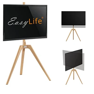 Abbildung von EasyLife TV Stativ Holz Staffelei Tripod Studio Stand bis 65&#039;&#039; Zoll &amp; 40 kg Fernseher/Monitor, schwenkbar, höhenverstellbar, Kabel Management, VESA 400x400 (Schwarz/Buche)