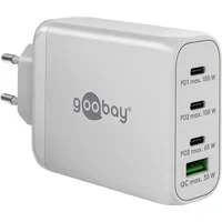Abbildung von goobay 65556 Multiport Power Delivery USB C 100W Ladegerät/Kompaktes ultraschnelles Netzteil für 4 Geräte/Quick Charge Anschluss/Weiss