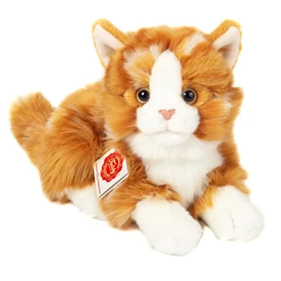 Abbildung von Teddy Hermann® Kuscheltier Katze liegend rot getigert, 20 cm, zum Teil aus recyceltem Material