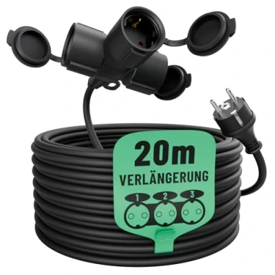 Abbildung von greate. 1x 3fach Verlängerungskabel 20m wasserdicht IP44 3500 W