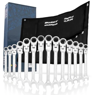 Abbildung von HASKYY Ratschenringschlüssel 14 tlg. Gelenk Maul Ringratschenschlüssel Set 8 22mm