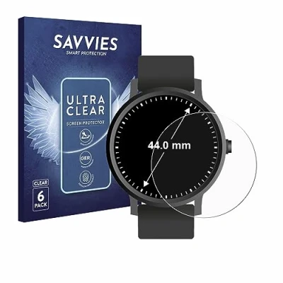 Abbildung von Savvies 6 Stück Schutzfolie für Armbanduhren (Kreisrund, ø: 44 mm) Displayschutz Folie Ultra Transparent
