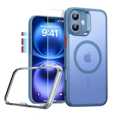 Abbildung von ESR für iPhone 16 Hülle (4 in 1) Set, Transparente Matte mit Displayschutzfolie, Kompatibel MagSafe, Militärnorm Schutz, Classic Serie, Klares Blau