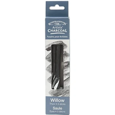 Abbildung von Winsor &amp; Newton 7005171 Natural Charcoal Zeichenkohle aus Weidenholz, deckende in Künstlerqualität ideal für Kohlezeichnungen mit hohen Kontrasten Dick, 3 Stück, Grau