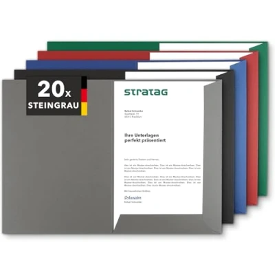 Abbildung von Präsentationsmappe A4 in Steingrau (20 Stück) sehr stabiler 350 g/m² Naturkarton direkt vom Hersteller STRATAG vielseitig einsetzbar für Ihre Angebote, Exposés, Projekte oder Geschäftsberichte