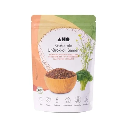 Abbildung von AHO Gekeimte Ur Brokkoli Samen Bio Brokkolisamen Sprossen mit Sulforaphan 250g 1 plastikfreie Tüte (Bio Qualität, Laborgeprüfter Sulforaphangehalt)
