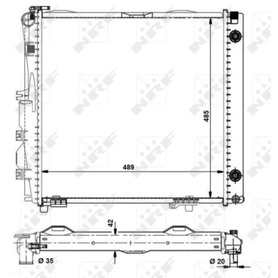 Abbildung von NRF 504258 Kühler, Motorkühlung Aluminium 489 485 42 mit Anbauteilen Kühlrippen gelötet MERCEDES BENZ: S Klasse Limousine