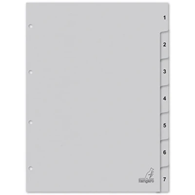 Abbildung von Kangaro Karton Register DIN A4 Zahlen 1 7. 180 g/m² recycelter Grau FSC 7 teilig