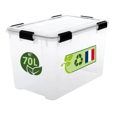 Abbildung von Iris Ohyama Luftdichte Kunststoff Aufbewahrungsboxen mit Deckel, 70L, Transparent, Hermetischer wasserdichter Verschluss, Robuste Schnappverschlüsse, Stapelbar, Staubschutz, BPA frei, WSB 70