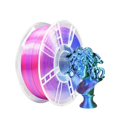 Abbildung von iBOSS Dreifarbiges PLA+ Filament aus Seide, 1,75 mm, 3D Drucker PLA Plus +/ 0,02 1 kg/Spule, Hochglänzende Oberfläche, Seide Rot, Blau und Grün