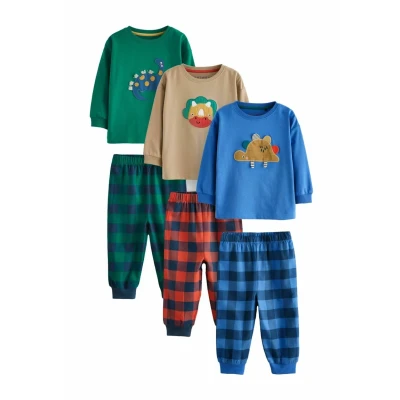 Abbildung von Next Set Check 3 PACK Regular FIT Nachtwäsche für Kinder, Größe: 86, Green orange blue dinosaur