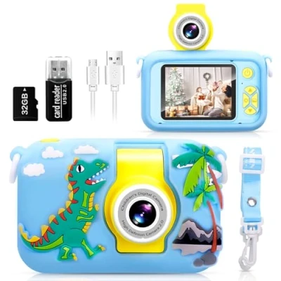 Abbildung von Kinderkamera, ARNSSIEN 180 Flip Lens Kamera für Kinder, 2.4in IPS LCD Digitalkamera mit Gehäuse, Kinder Selfie 3 10 Jahre altes Mädchen Junge Kleinkind Weihnachten Geburtstag Geschenk