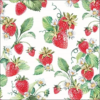 Abbildung von Ambiente Serviette Lunch 33x33cm Motiv: Garden strawberries Erdbeeren 20 Stück pro Packung