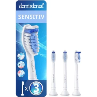 Abbildung von demirdental Sensitive Ersatzbürsten passend für Philips Sonicare Ersatzbürsten, Weiche sanfte Reinigung, Weich, HX6053 HX6054, 3er Set