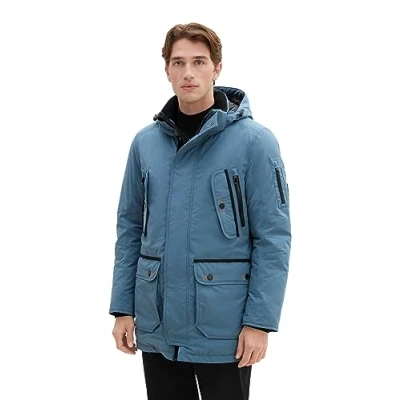 Abbildung von TOM TAILOR Herren 1037356 Winterparka mit abnehmbarer Kapuze, 32506 dusty dark teal, XL