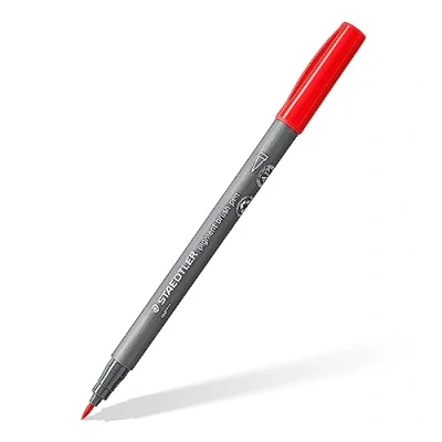 Abbildung von STAEDTLER brush pen pigment Arts, rot, pigmentierte Premium Zeichentusche, Pinselspitze für variable Linienbreite, wasserfest, schnelltrocknend, 10 rote pens im Kartonetui, 371 2