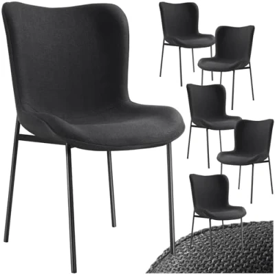 Abbildung von tectake® 6er Stuhl Set, Polsterstuhl für Küche, Esstisch, Sessel Schminktisch, Cocktailsessel, Elegante Esszimmerstühle oder Wohnzimmerstühle edles Dining Webstoff schwarz/schwarz