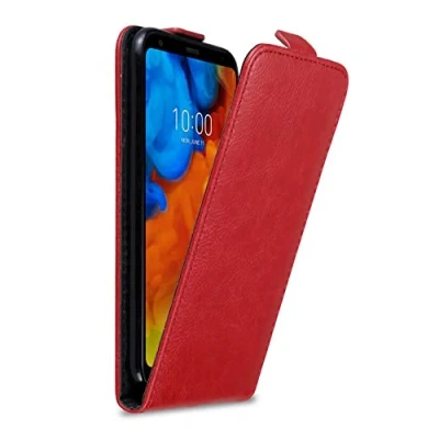 Abbildung von Cadorabo Hülle kompatibel mit LG Q Stylus Flip Design aus Premium Kunst Leder Klappbare Stoßfeste Magnetische Cover für Tasche in Rot
