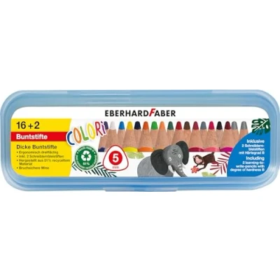 Abbildung von EBERHARD FABER 511429 Buntstifte Set Colori, 16 dicke Farbstifte und 2 Schreiblernstifte B