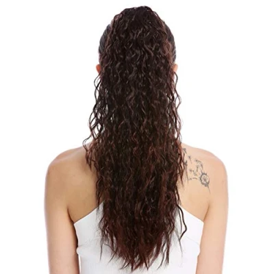 Abbildung von WIG ME UP N461 V 2T33 Haarteil Zopf Pferdeschwanz lang voluminös lockig Krepplocken gekreppt Afro Kinks Mahagoni Braun Gesträhnt 55 cm