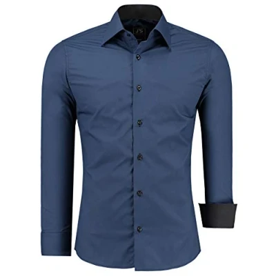 Abbildung von J&#039;S FASHION Herren Hemd Slim Fit Langarm Freizeithemd Pflegeleicht Bügelleicht Navyblau XXL