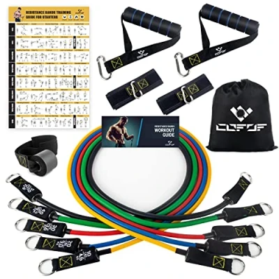 Abbildung von Resistance Bands Widerstandsbänder Set, 5 Fitnessbänder Expander Tube Bands, Fitnessband mit Großem Griff Knöchelriemen Türankerbefestigung Tragtasche, Ideal für Pilates Krafttraining Physiotherapie