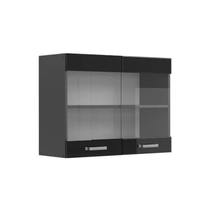 Abbildung von Vicco Glashängeschrank R Line, Schwarz Hochglanz/Anthrazit, 80 cm