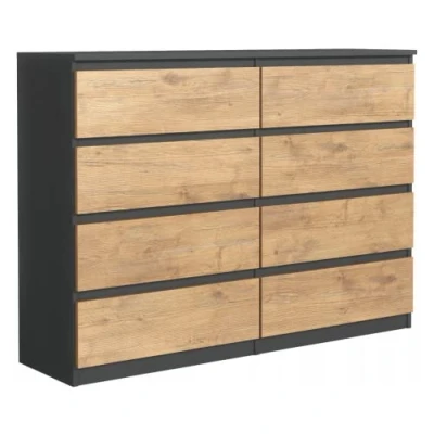 Abbildung von 3E 3xE living.com Kommode, mit 8 Schubladen Anthrazit &amp; Lancelot Eiche,B: 120 cm H: 101 T: 39