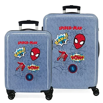 Abbildung von Marvel Spiderman Denim Koffer Set, blau, 55/68 cm, starr, ABS Kombinationsverschluss, seitlich, 104 l, 6 kg, 4 Räder, Handgepäck