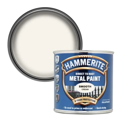 Abbildung von Hammerite 5122058 Direct to Rust Metallfarbe, glattes cremefarbenes Finish, 250 ml