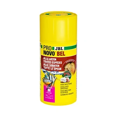 Abbildung von JBL PRONOVO BEL FLAKES, Hauptfutter für alle Aquarienfische von 8 20 cm, Fischfutter Flocken, Größe M, 100 ml